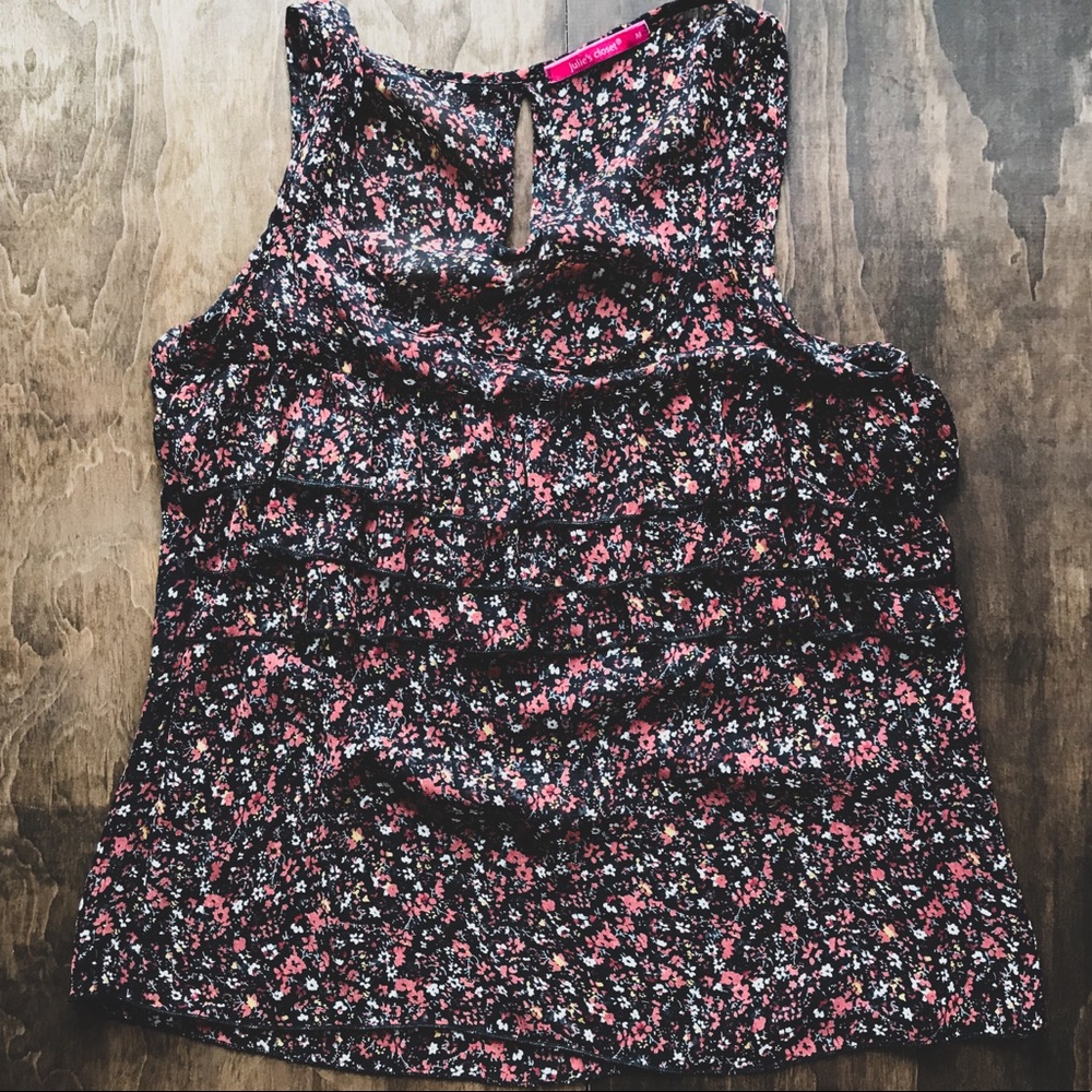3/$30 Julies Closet Ruffled Sheer Floral Tank